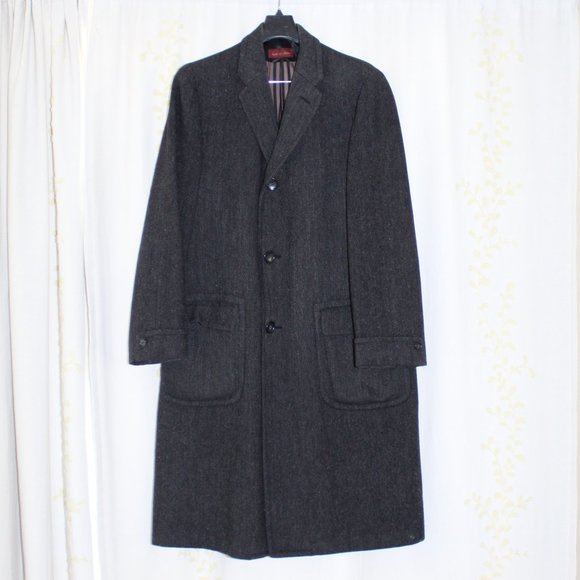 50s 60s Hart Schaffner Marx Brown/Black Wool Herringbone Overcoat Coat Mens L 45